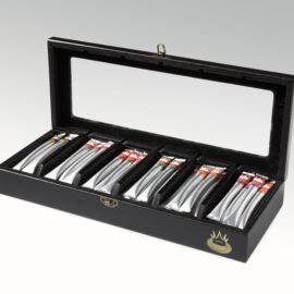 Theedoos zwart eiken - inclusief 60 T-sticks in diverse smaken