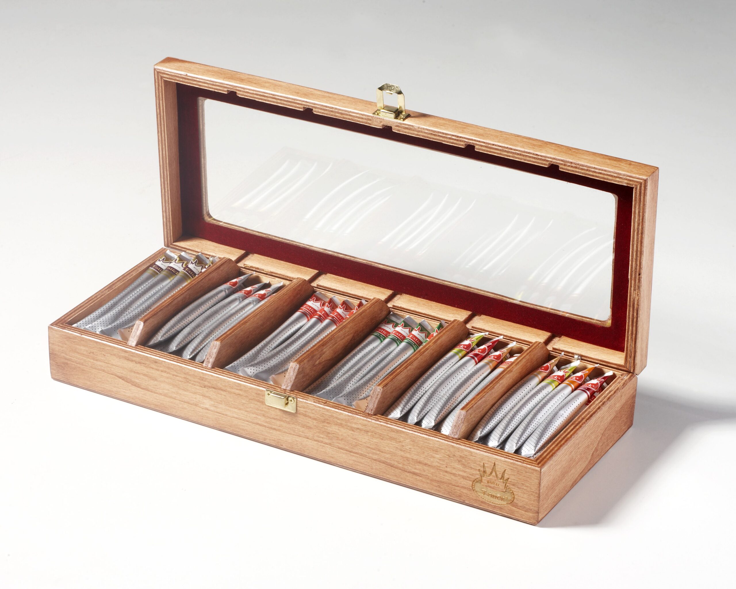 Theedoos bruin eiken – inclusief 60 T-sticks in diverse smaken