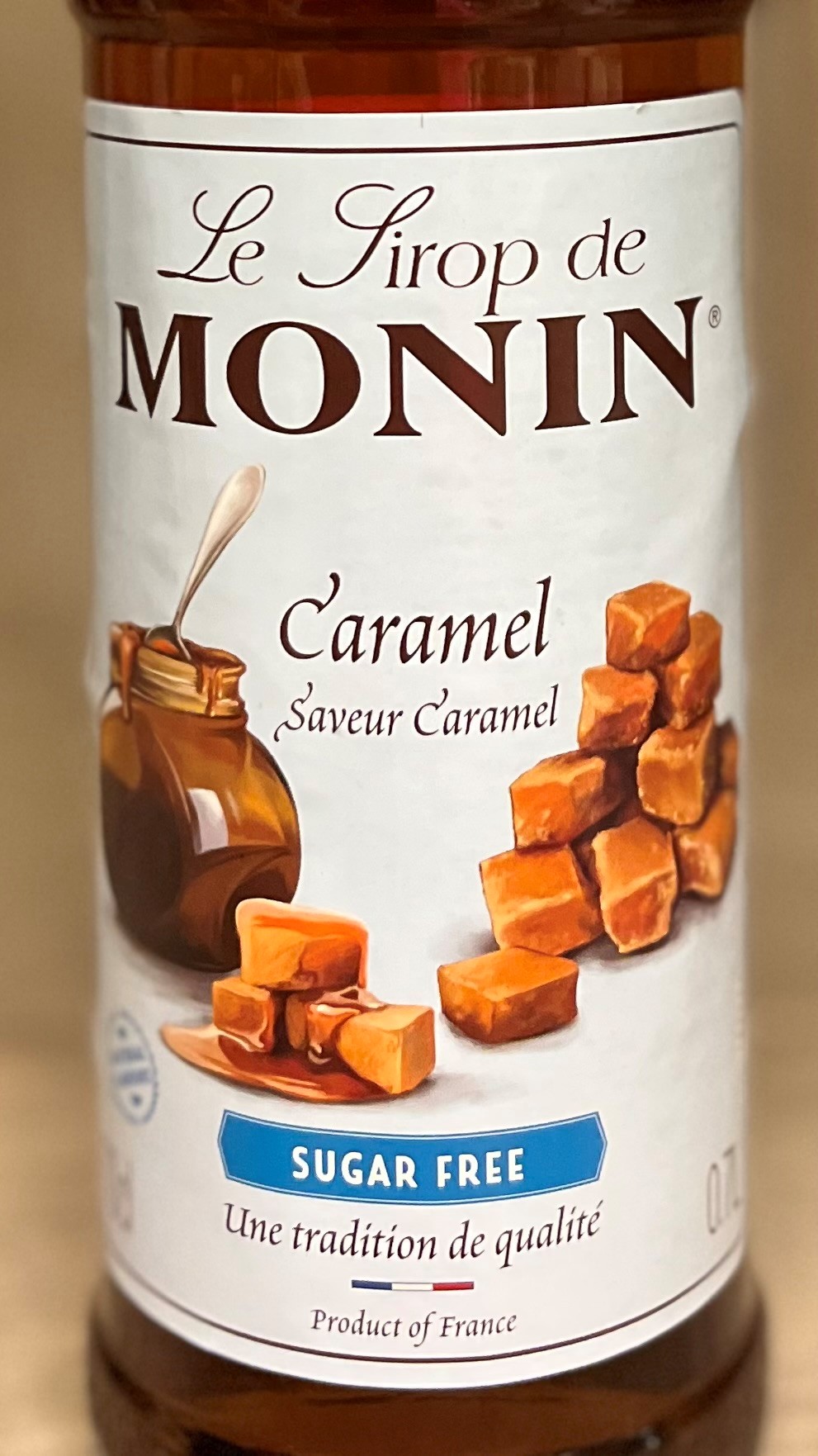 Monin koffiesiroop grote fles - Caramel suikervrij 700 ml - Afbeelding 2