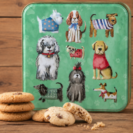 Dogs in jumpers koektrommel - met assortiment koekjes (binnenkort leverbaar)